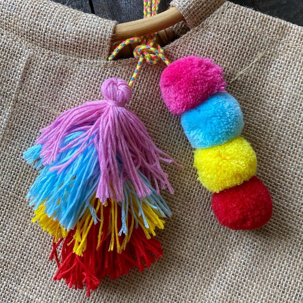 NWOT Bright Tassel and Pom Keychain